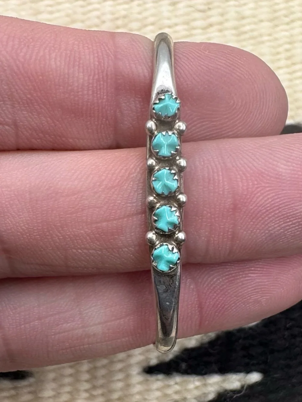 Navajo Native American Sterling Silver Turquoise Childs Baby Cuff Bracelet